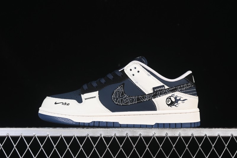 Nike SB Dunk Low Stussy Collaboration Light Grey Black 8th Anniversary Custom Low-Top Casual Skate Shoes - SR2025-001