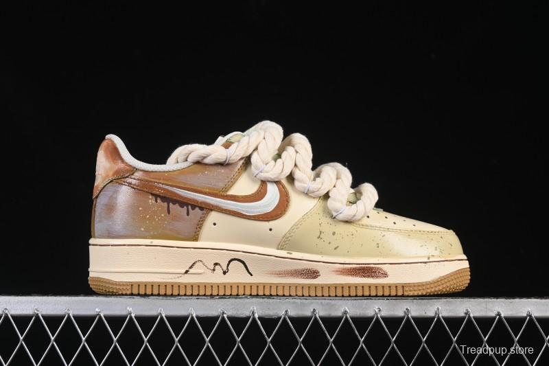 Nike Air Force 1 '07 Low Milk Coffee Bear Hand-Drawn Doodle Casual Sneakers - XL2321-666