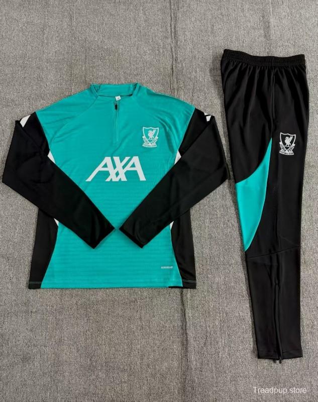 Player Version 25/26 Kids Liverpool Green AD on Both Sleeves Half Zipper Jacket+Long Pants