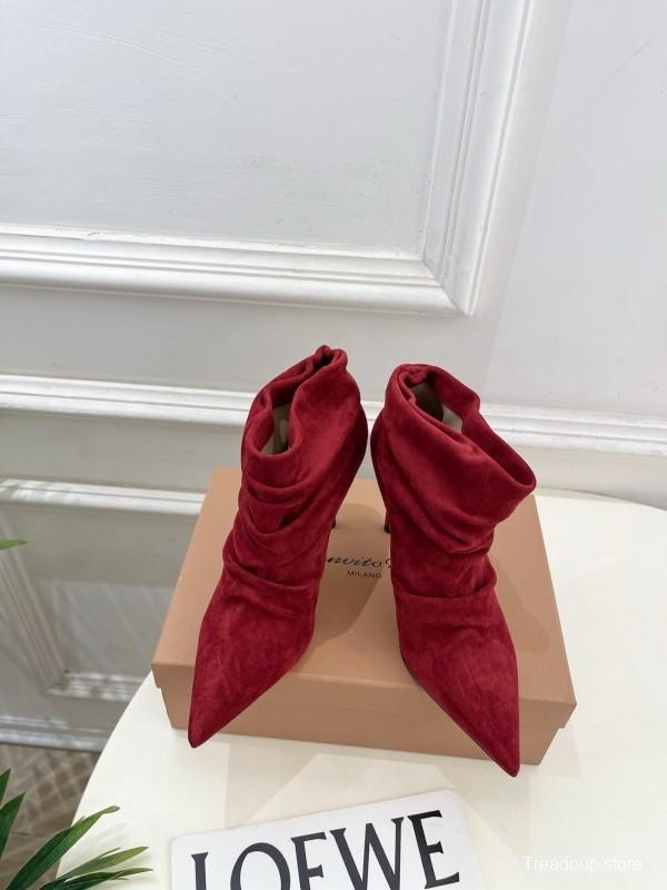 Gianvito Rossi Fall/Winter 2025 GR Pointed Toe Retro Pleated High Heel Ankle Boots - KFY00340