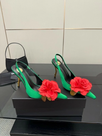 Saint Laurent 2025 Spring/Summer Rose Thorn High Heels with Sculptural Gold Heel - KFY00320