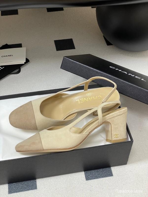Chanel Sling-back Two-tone Suede Slingback Sandals Flat/Heeled - KFY00280