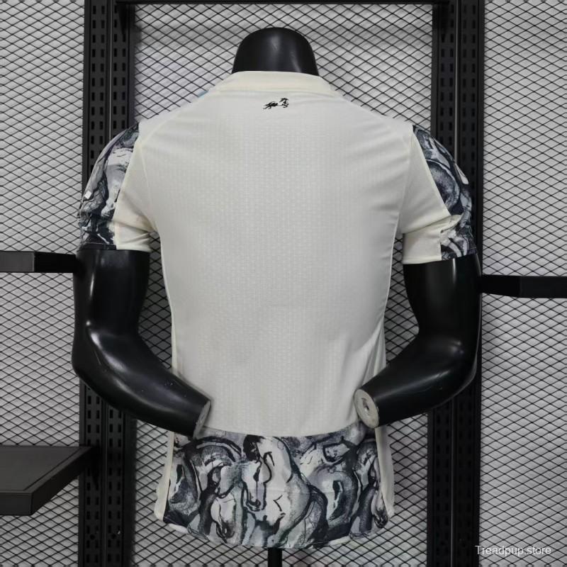 25/26 Player Version Manchester City White with Black Marble Abstract Art Pattern Jersey