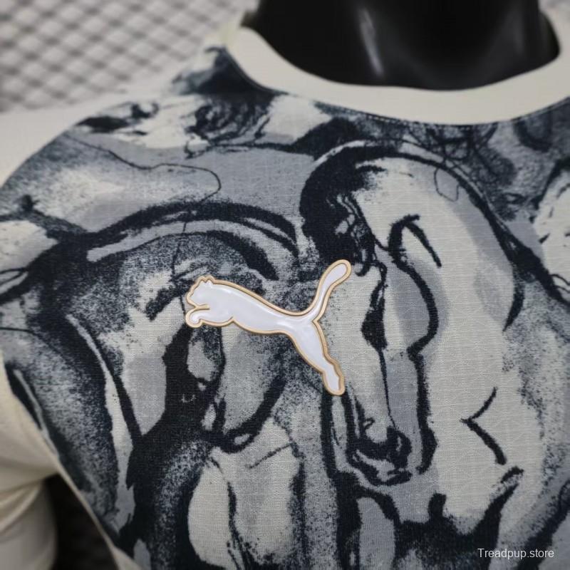 25/26 Player Version Manchester City White with Black Marble Abstract Art Pattern Jersey