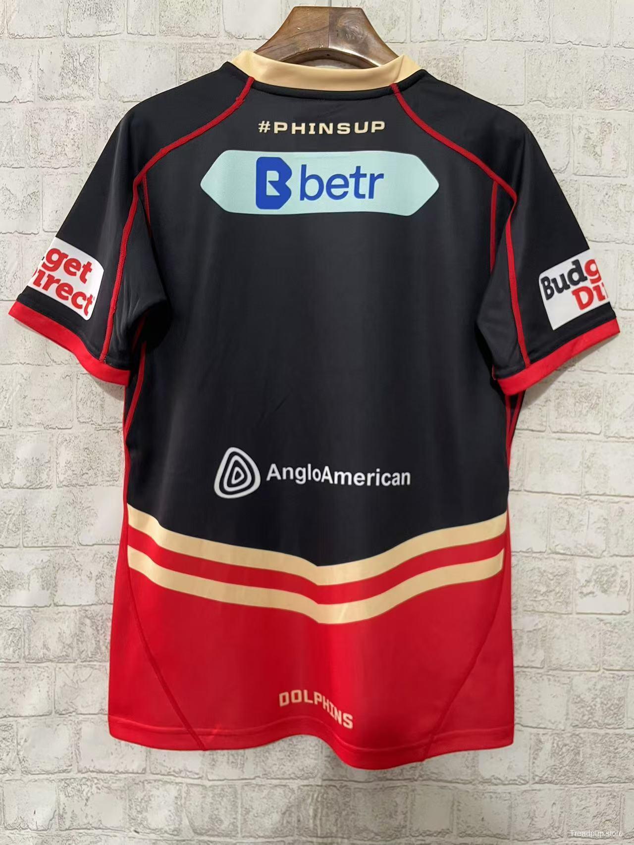 2025 Redcliffe Dolphins Red with Tonal Hoops Home Jersey