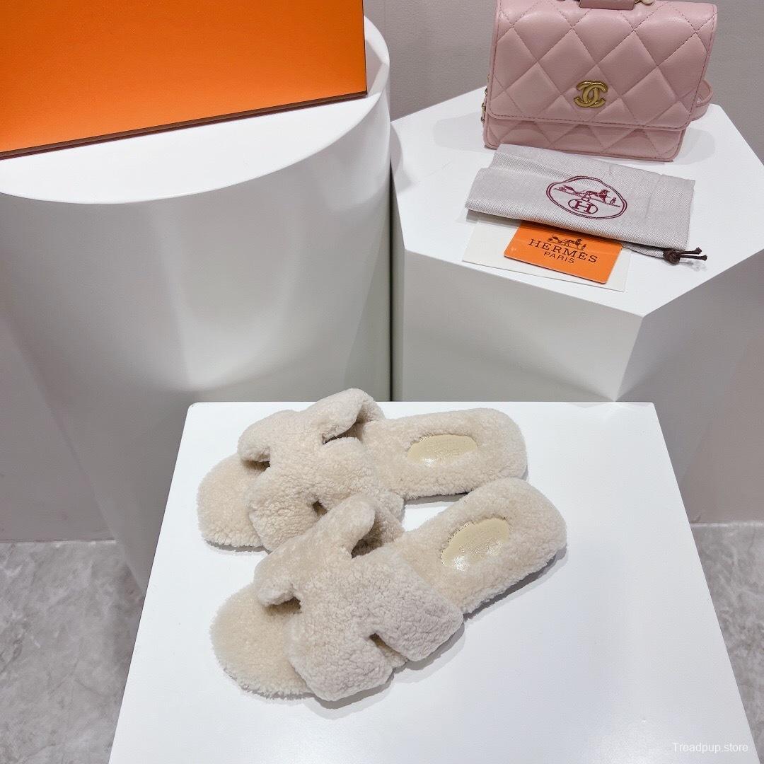 H Teddy Wool H Slippers Flat Sole Winter Collection - LY00240