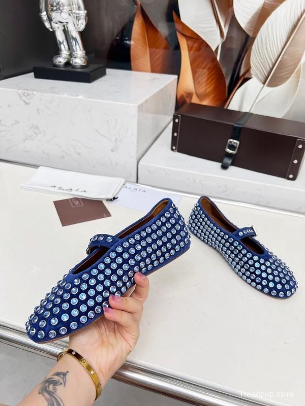 Alaia 2025/SS Crystal-Studded Ballet Dance Shoes with 0.8CM Inner Height - LY00340