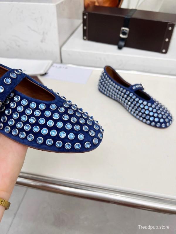 Alaia 2025/SS Crystal-Studded Ballet Dance Shoes with 0.8CM Inner Height - LY00340