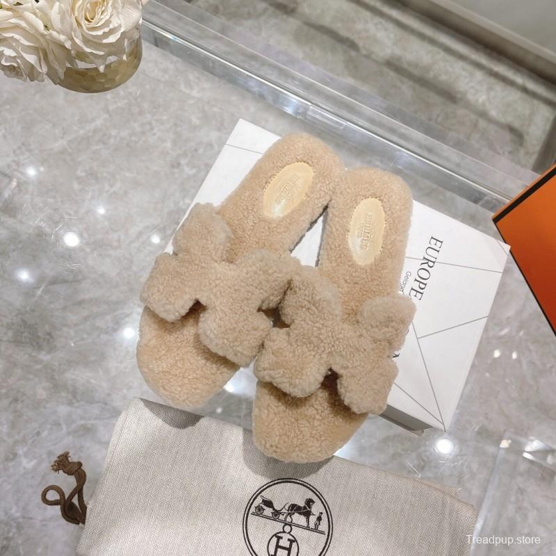 H Home Love Teddy Wool H Slippers Flat Sole Winter - LY00240