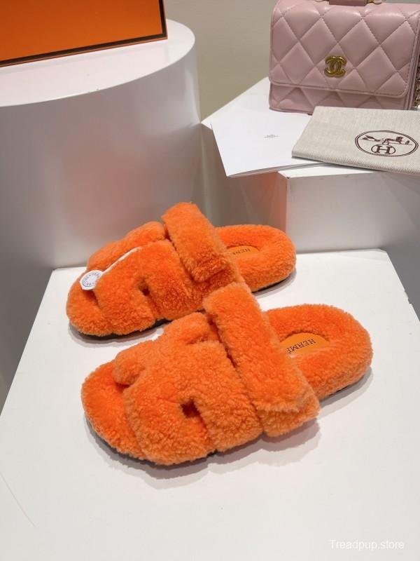 H Love Erjiu Full Wool Slippers with Wavy Fur Design - LY00270