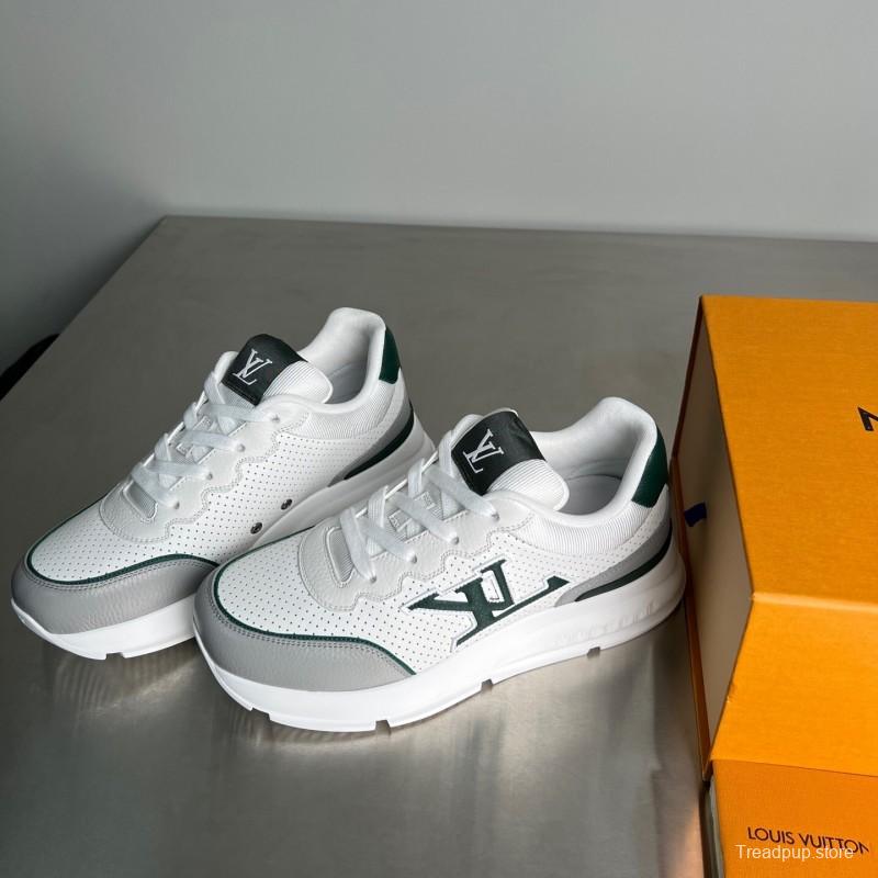 Lv Classic Leather Round Toe Lace-Up Low Top Casual Shoes - YC