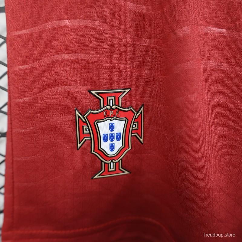 2026 Player Version Portugal Red with Wave Pattern Shorts