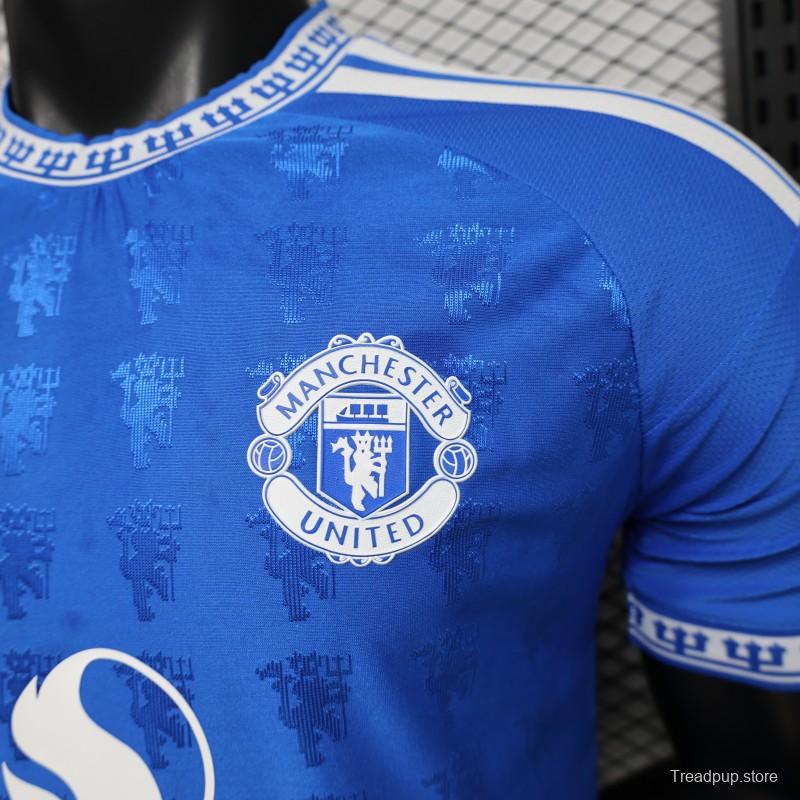 Player Version 26/27 Manchester United Blue with All-Over Devil Jacquard Pattern Jersey