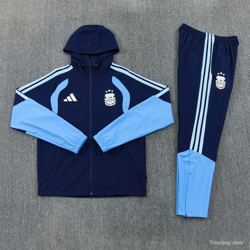 26/27 Argentina  Navy Blue Full Zipper Hooded Jacket Tracksuit + Long Pants