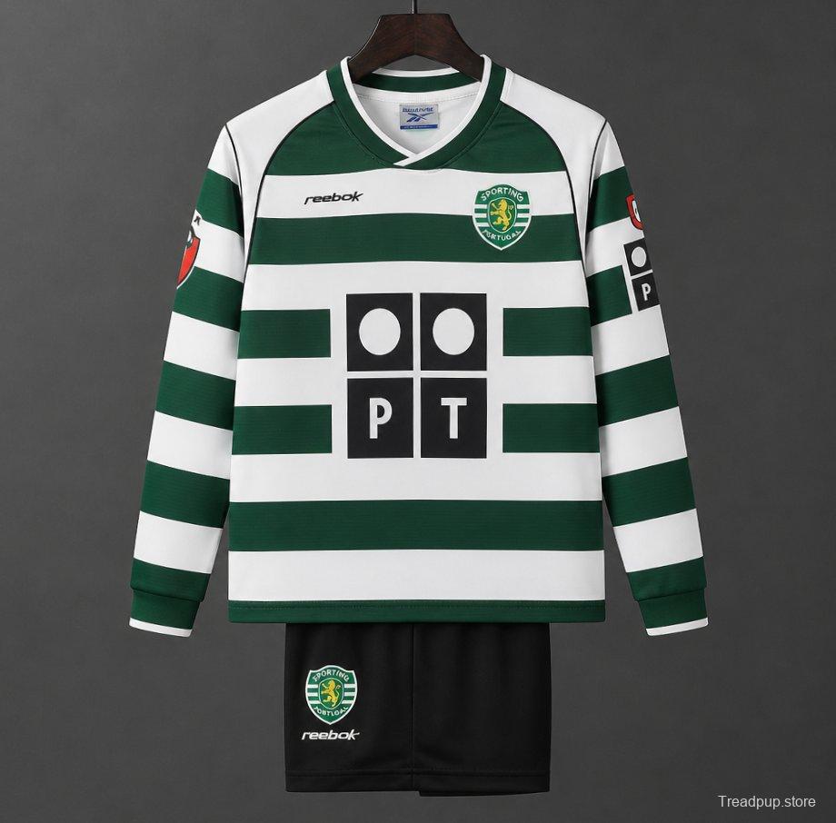 Retro Kids 01/03 Sporting CP White Green Home Long Sleeve Jersey